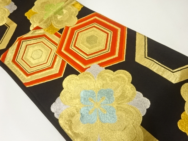 アンティーク　重ね亀甲に華紋模様織出し袋帯（材料）